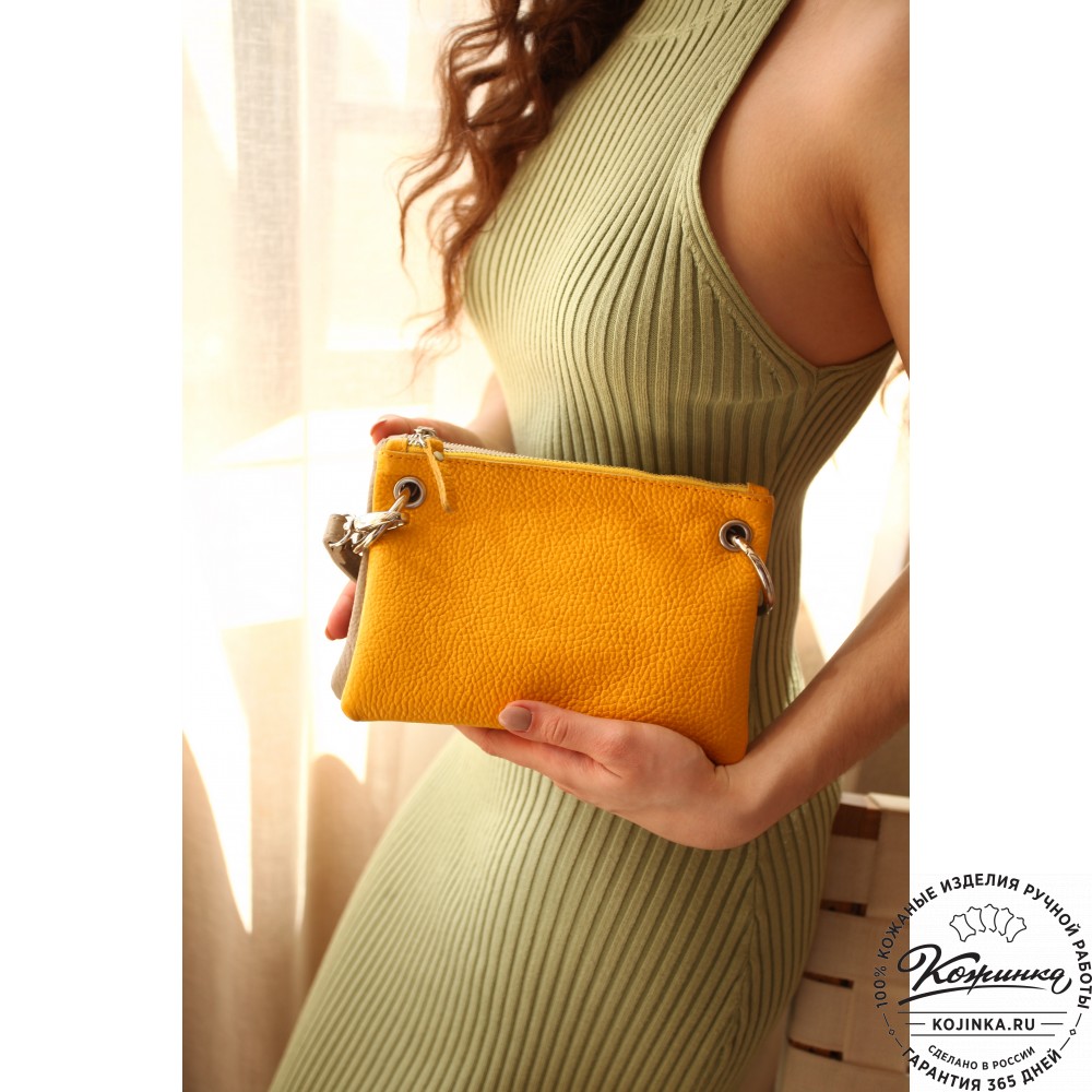 Женская кожаная сумка "Трио" (жёлтый/капучино/олива)